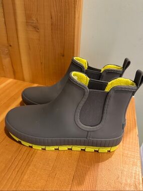Sperry Gray Chelsea Rain Boots with Yellow Accents